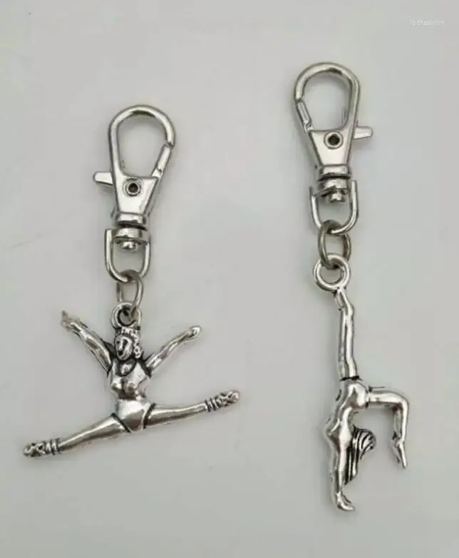 Keychains Gymnast Girl Rotate Charm Keychain Vintage Fashion Pendant For Car Key Ring Handbag Creative Gift Jewelry Accessories
