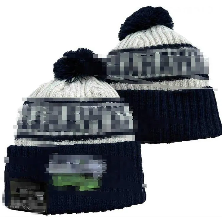 Hombres de punto con puños Pom Seattle Gorros Mar Bobble Sombreros Deporte Sombrero de punto Rayas Sideline Lana Cálida Gorros de béisbol Gorra para mujeres A14