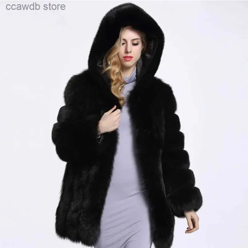 Dames bont faux fur hjqjljls 2021 winter vrouwen faux bont jas met een kap