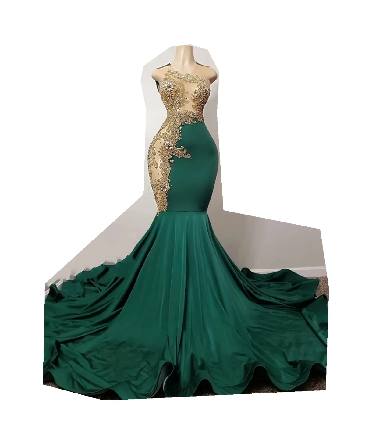 Emerald Green Mermaid African Prom Dress with Gold Applique and Diamond  Crystal Skirt Evening Formal Gown from Dhgate Prom Dresses - price 264.99