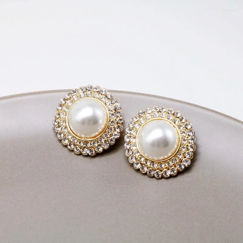 Sırtlar Küpe Tasarımları Big Pearl Crystal Rhinestones Kadınlar için Güzel ifade aksesuarları