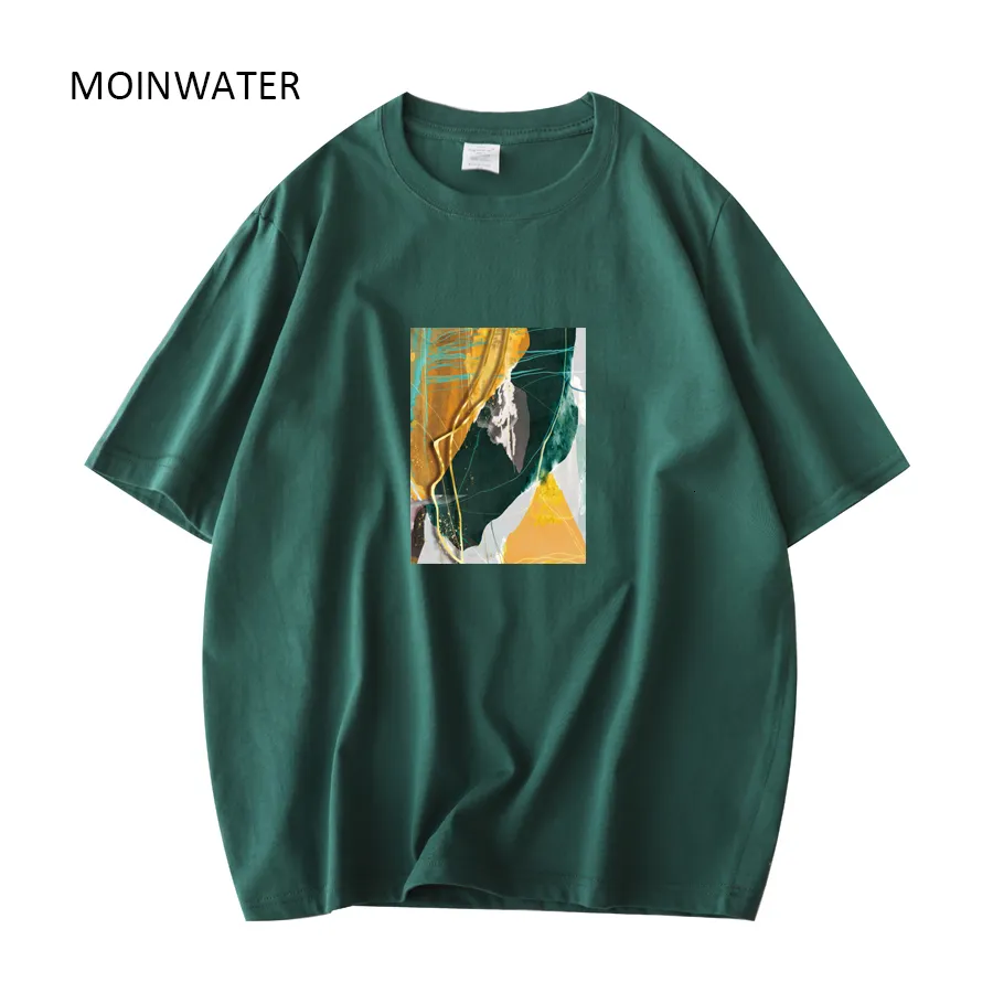 Koszulka damska Moinwater Dark Green Art Print T-shirt damski Cool Street White Khaki Cotton T-shirt Summer Women's Top MT2 230407
