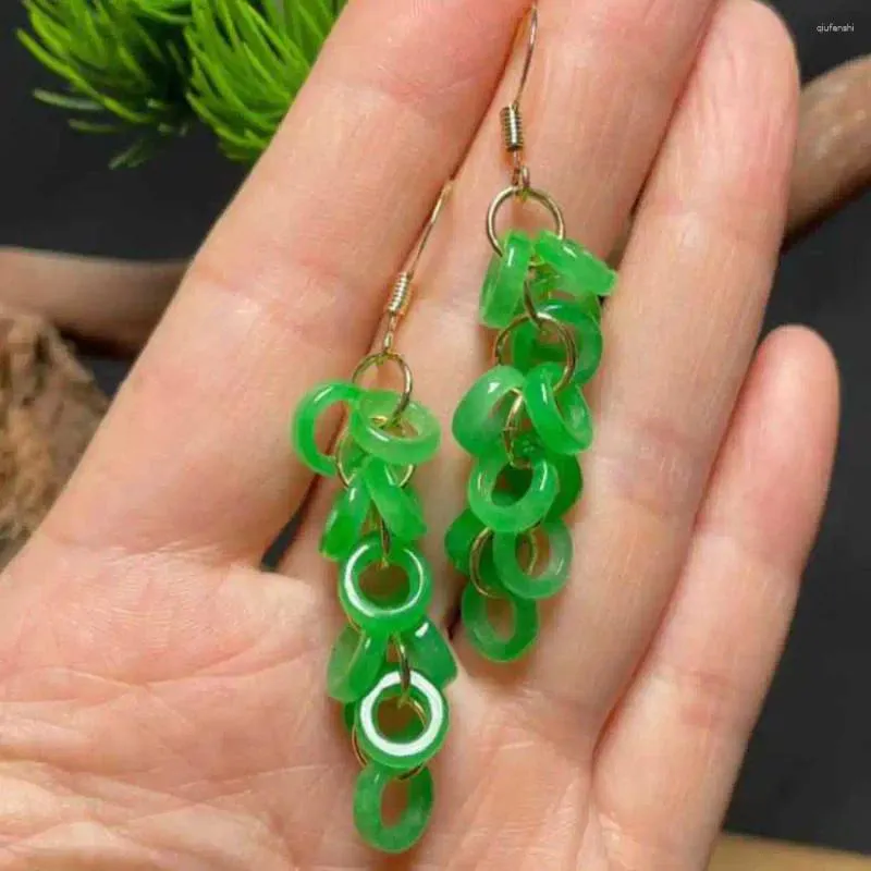 Dangle Earrings Natural Jadeite Jade Ring 18k Grapes Eardrop Cultured Hook Beautiful Freshwater Aquaculture Fashion Jewelry Ear Stud