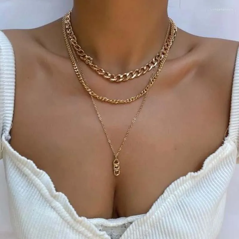 Pendentif Colliers GD Minimaliste Et Élégant Chaîne En Alliage Collier Hip Hop Street Style Exagéré Chunky Multilayer Choker Pour Les Femmes