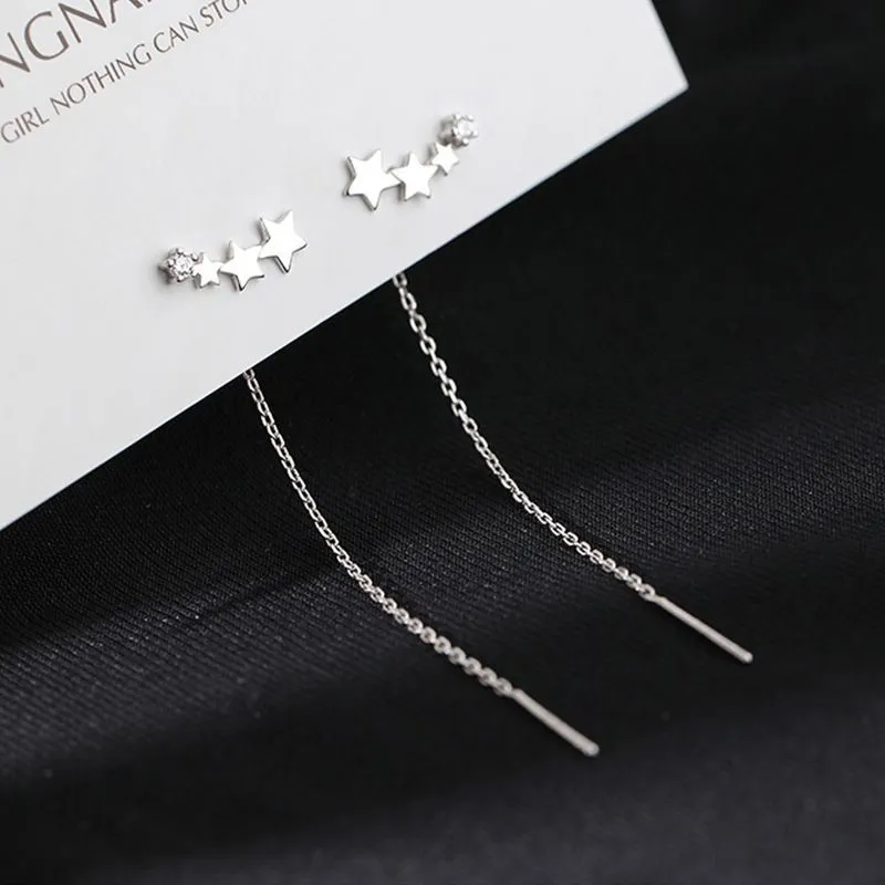 Trend Long Wire Tassel Dangle Thread Chain Climb Star Heart Beads Pendants Drop Earrings women Straight Hanging Earing Jewelry