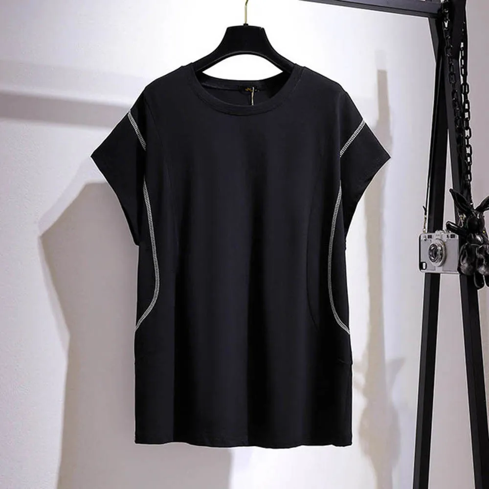 Women's T-Shirt 150Kg Plus Size Women's Summer Open Casual Short Sleeve T-shirt Chest 160cm 6XL 7XL 8XL 9XL 10XL Loose O-Neck Cotton Top 230407