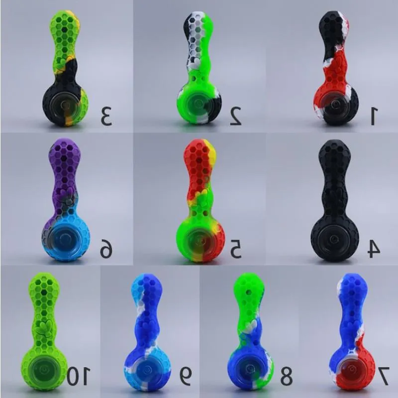 4 inch Mini Spoon Pipes Smoking Bubbler Dab Water Pipe tobacco hand pipe silicone Pipes glass pipe Ultimate Tool Oil Herb Hidden Bowl Ximct