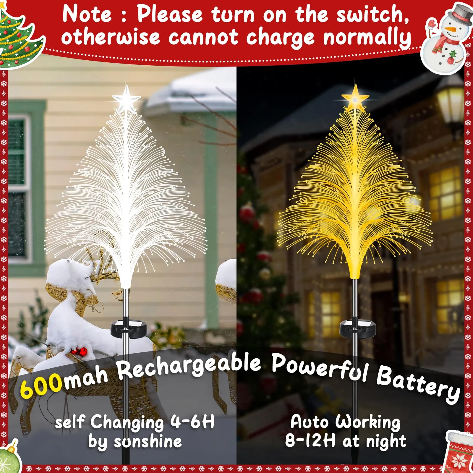 LAIAMER Set di 2 luci solari per albero di Natale, impermeabili, impermeabili, per esterni, con 40 LED, per cimitero, per tombe, giardino, cortile, prato