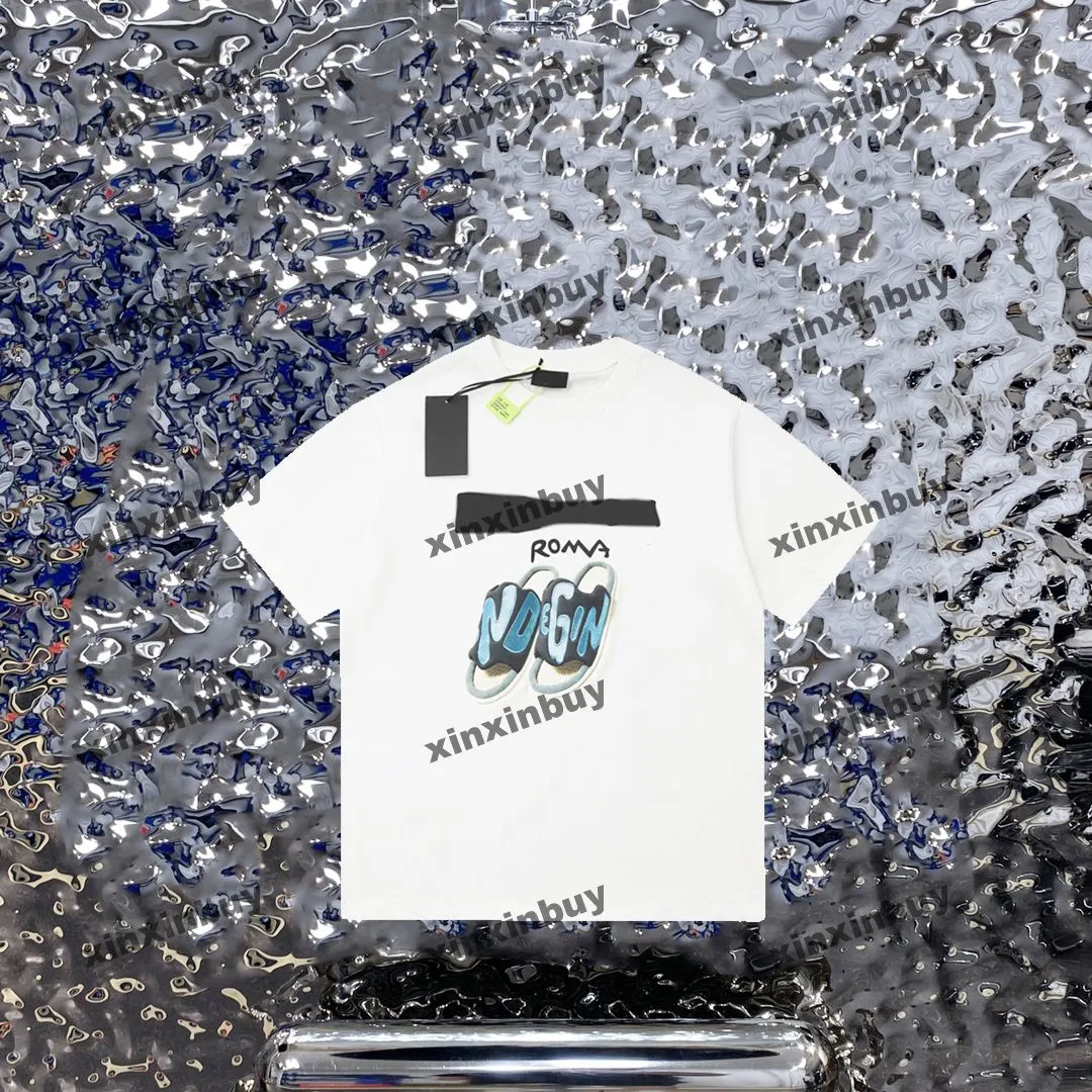Xinxinbuy Men Designer T-shirt 23SS Paris Slipper print Kort Mouw Katoen Women Black Witblauw Gray XS-2xl