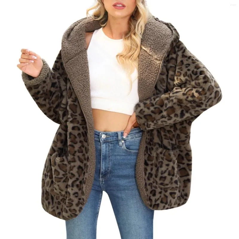 Women's Jackets Winter Leopard Print Coats For Women Oversize Fleece Jacket Long Sleeve Cardigan Sweatshirts Open Front Lapel Autumn