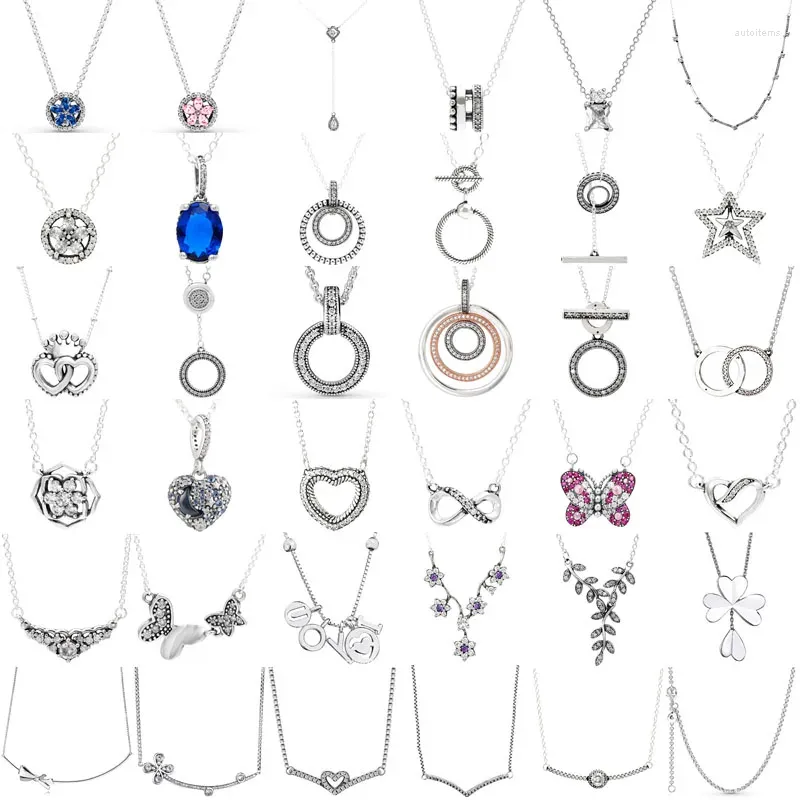 Pendants Cercles entrelacés Signature T-Bar Heart Forget-Me-Not Blooms Clover 925 Collier en argent sterling pour l'Europe Bijoux cadeau