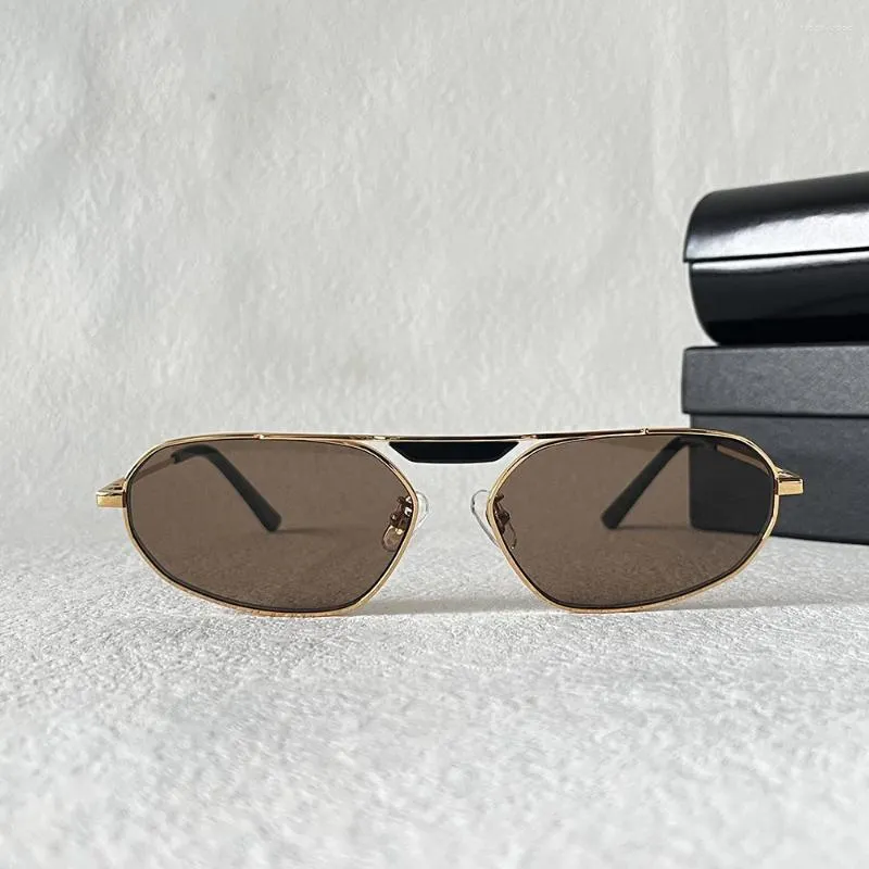 Sonnenbrille Gold Metallrahmen Oval Rechteck Für Frauen Männer Mode Braune Gläser Sonnenglas UV400 Mit Box Unisex