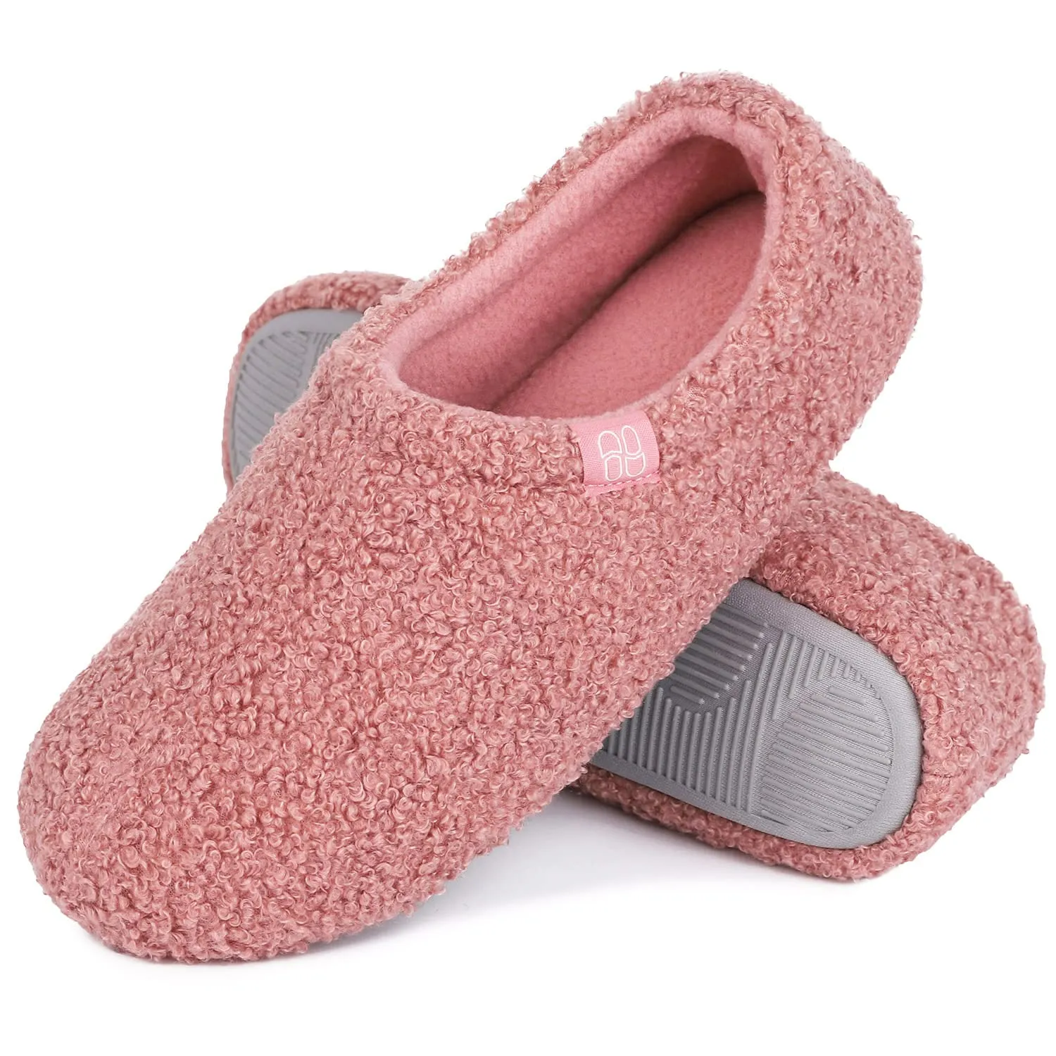 Pantofole da donna in pile Teddy con retro chiuso, pantofole mocassino in memory foam con pelliccia riccia sfocata e fodera in pile polare