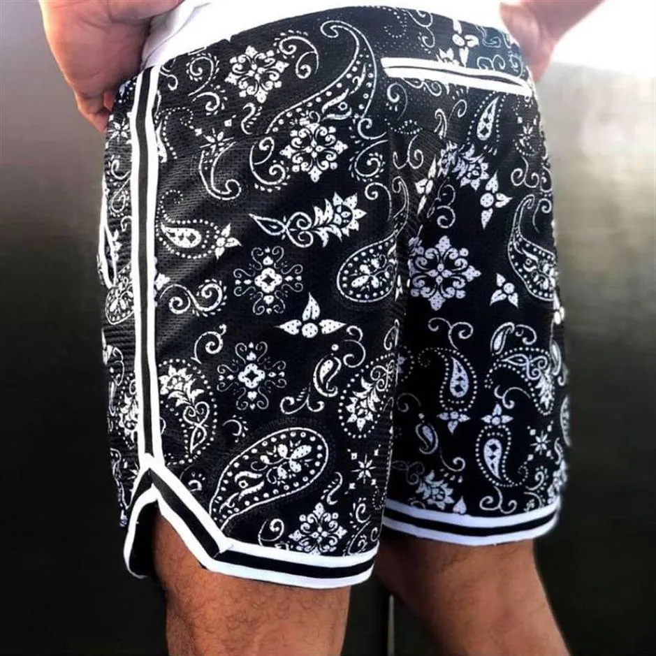 Shorts masculinos homens bandana paisley impressão vintage casual calças esportivas hip hop 70s moda harajuku streetwear africano digital ss254k