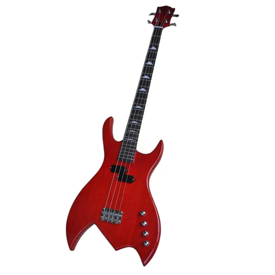 Customizable Glossy Red Electric Red Bass Guitar With Chrome Hardware 4