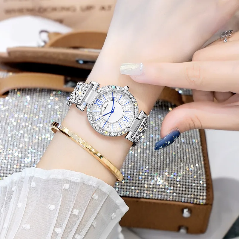 럭셔리 여성 시계 최고의 브랜드 디자이너 다이아몬드 레이디 시계 40mm 드레스 모든 스테인리스 스틸 밴드 쿼츠 손목 시계 여성 성 크리스마스 어머니의 날 선물