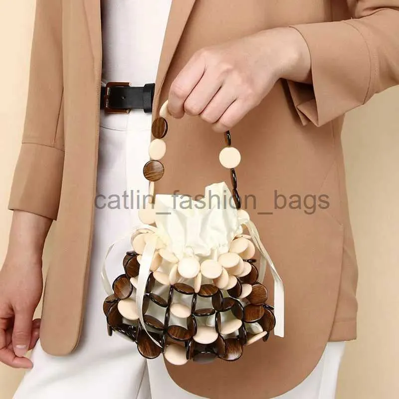 Bolsos de hombro Tejidos con cuentas de madera vintage andbags 2023catlin_fashion_bags
