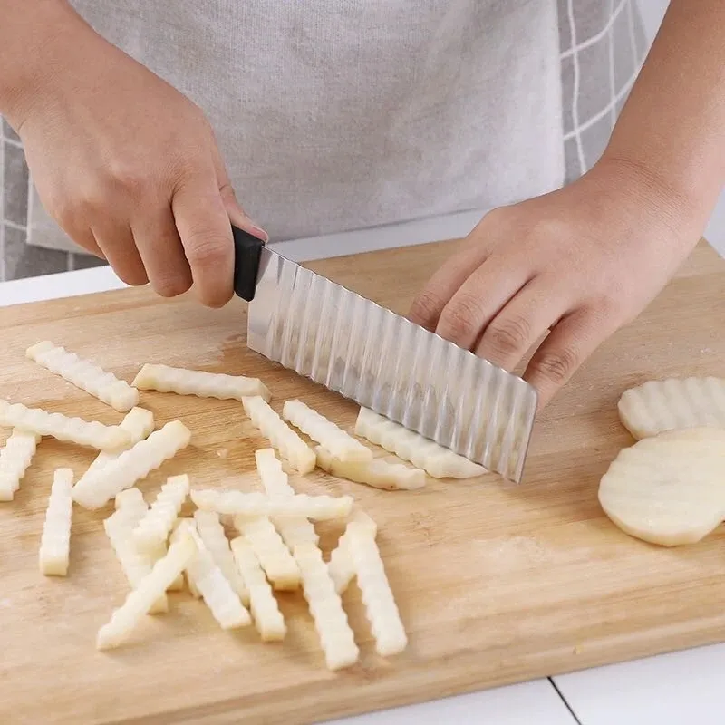 Patates Frand Fry Cutter Paslanmaz Çelik Tutulmuş Bıçak Dilim Sebze Meyveleri Dilim Dalga Kıçı Kıyıcı Mutfak Araçları