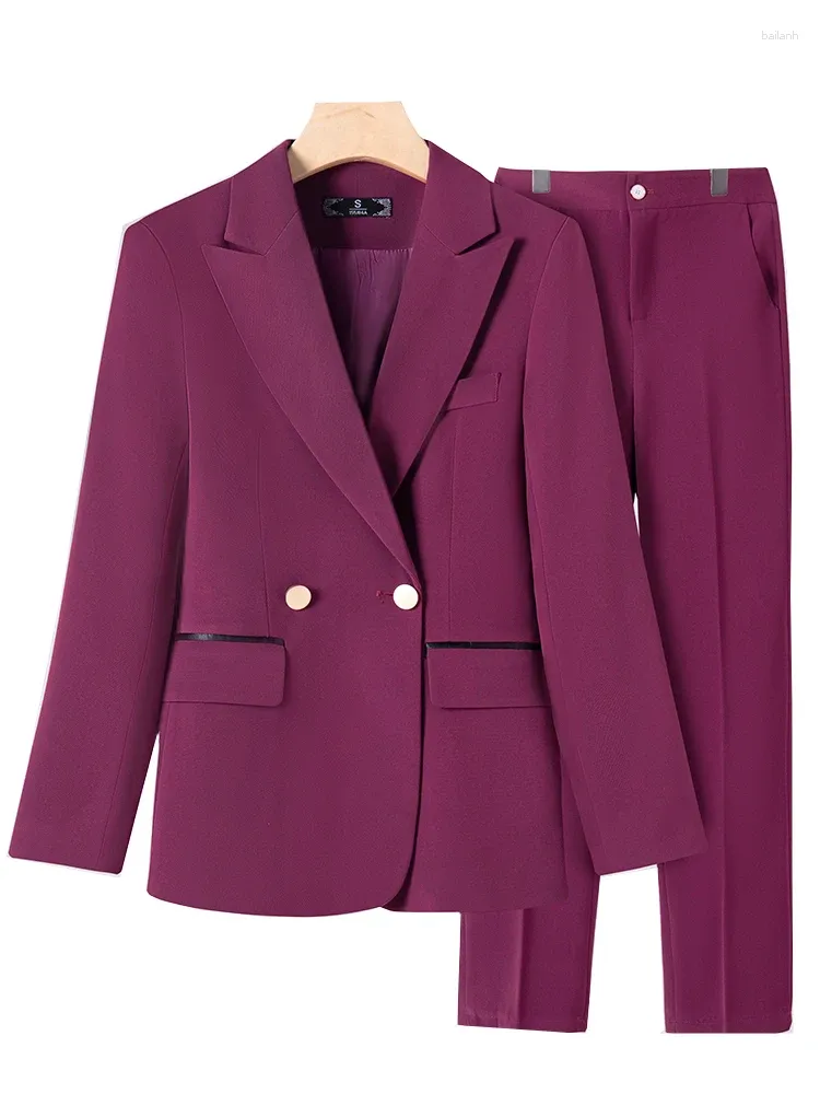 Kadınlar İki Parçalı Pantolon Kadın Blazer ve Pantolon Takım Ladies Work Wear 2 Set siyah yeşil mor haki kadın resmi iş ceketi pantolon