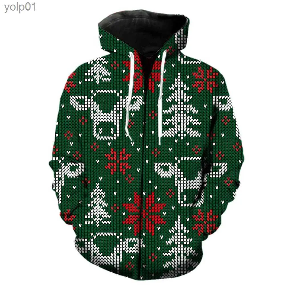 Herren Hoodies Sweatshirts Weihnachtsstil Herren Reißverschluss Hoodie Mode mit Kapuze Jacken Hip Hop Teenager Unisex Coole 3D-gedruckte Frühlings-Sweatshirts StreetwearL231107