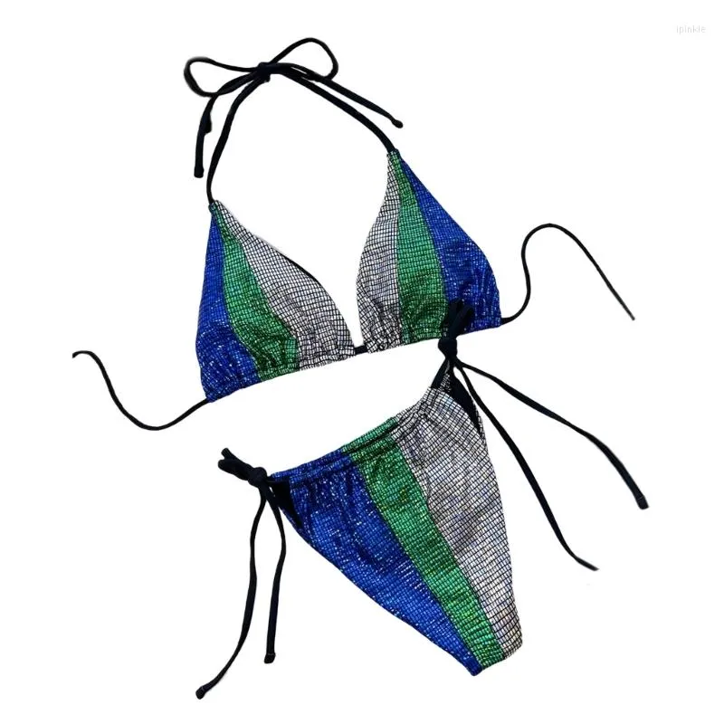 Kvinnors badkläder kvinnor 2-stycken mjuk väska bikinis set strappy sexig snörning baddräkt thong strand slitage fast färg