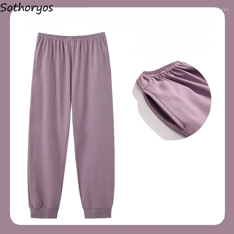 Mulheres sleepwear sleep bottoms mulheres primavera outono homewear calças casuais soltas bolsos sólidos loungewear simples all-match macio pele-amigável