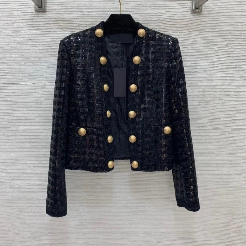 Jackets femininos de inverno punk moda feminina lantejoulas casaco de botão de rebite muito luxo