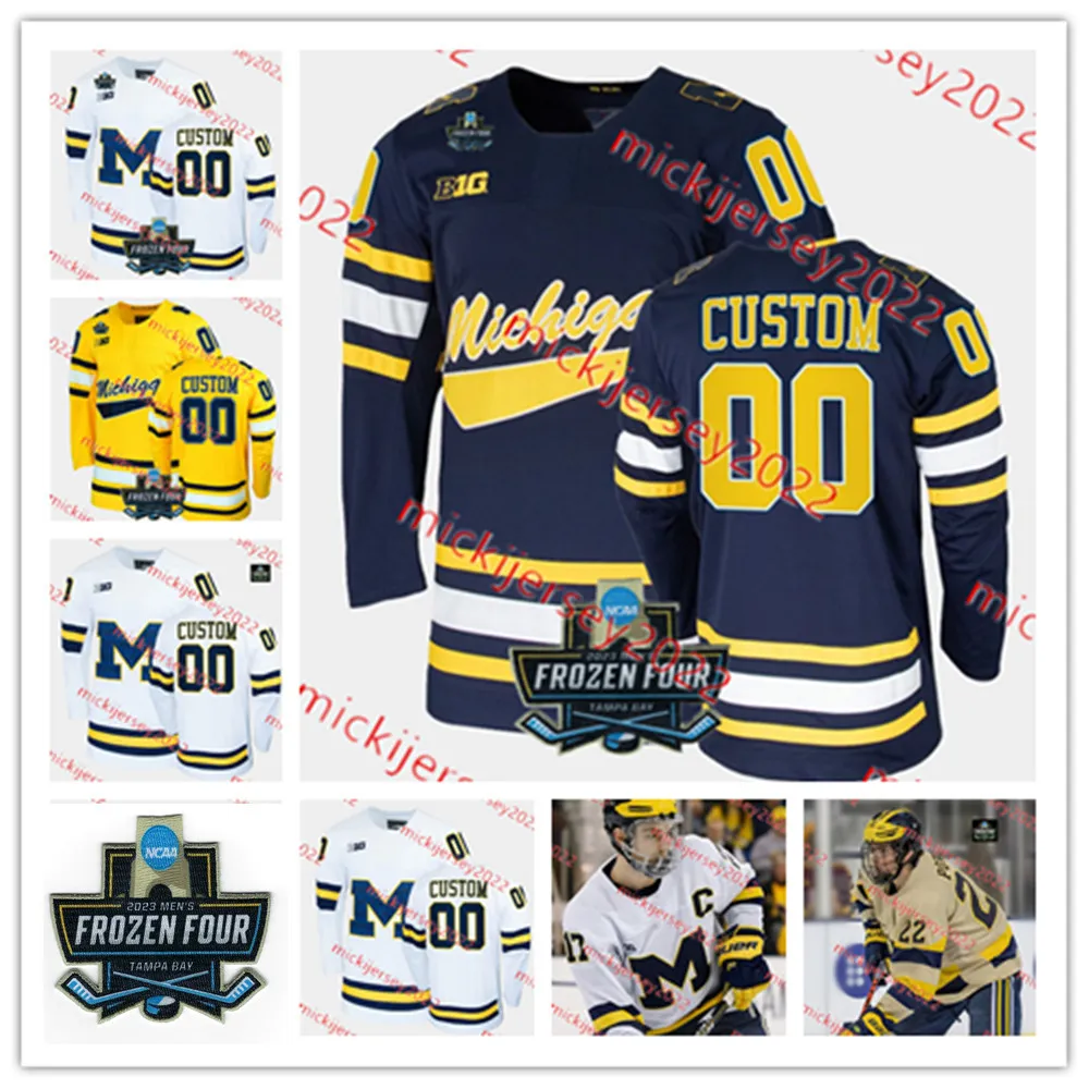 2023 Heren Frozen Four Michigan Hockey Jersey Tyler Motte 43 Quinn Hughes 19 Dylan Larkin 13 Werenski Zach Hyman Woerines Jerseys Custom Heren Jeugd