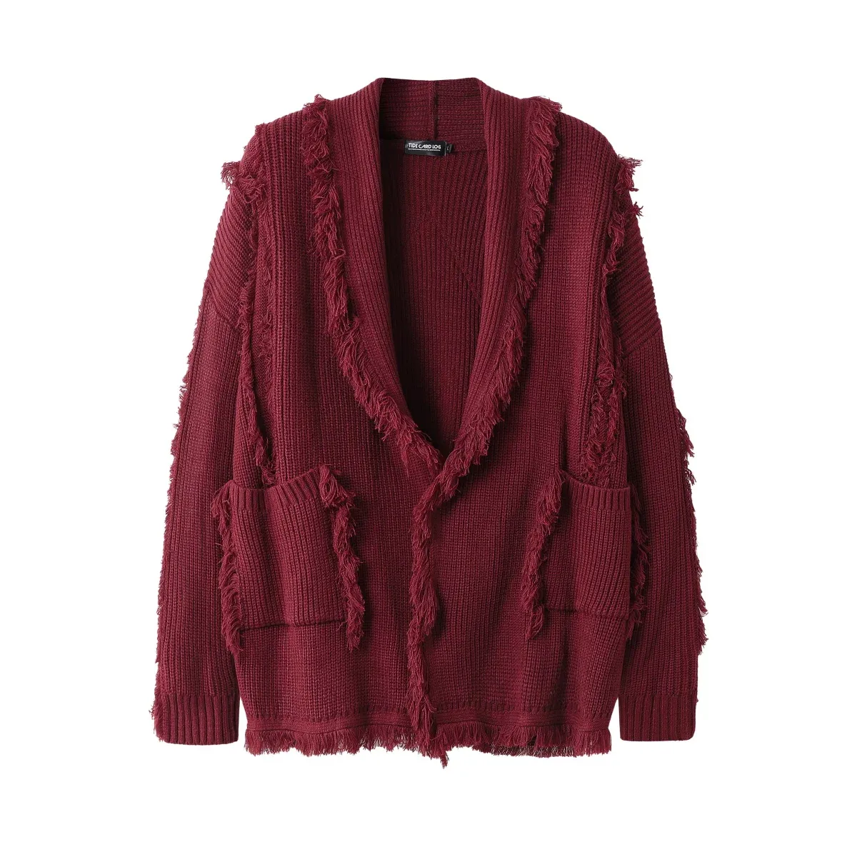 Solidny kolor Red Knit Cardigan Spersonalizowany sweter sweter z frędzl