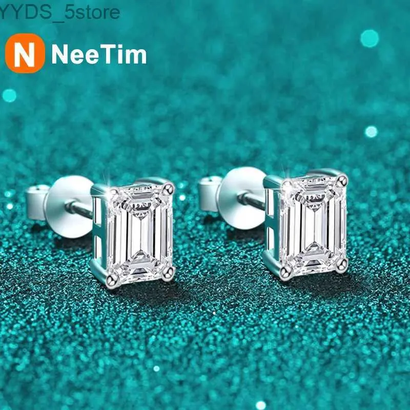 Stud NeeTim 2ct Esmeralda Corte Radiante Corte Moissanite Pendientes S925 Plata Esterlina Boda Pendientes Joyería Fina para Mujeres Niñas Regalo YQ231107