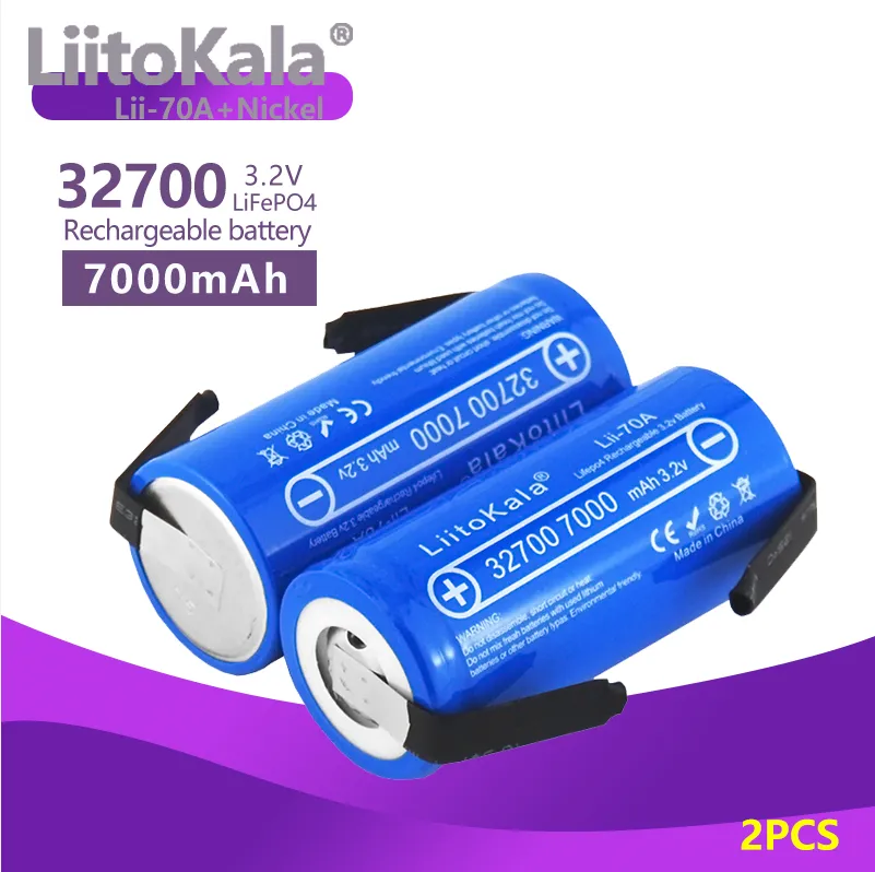 2PCS LiitoKala Lii-70A 3.2V 32700 6500mAh 7000mah LiFePO4 Batteria 35A Batteria a scarica continua massima 55A ad alta potenza