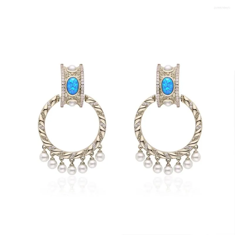 Orecchini pendenti 013507 Moda donna Blu Opale Cerchio Pealrs Goccia Nappa Stud Accessori per gioielli da festa di nozze