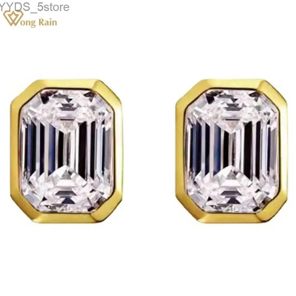 Stud Wong Rain 925 sterling zilver Emerald Cut Lab saffier High Carbon diamanten Edelsteen bruiloft oorstekers oorbellen fijne sieraden YQ231107