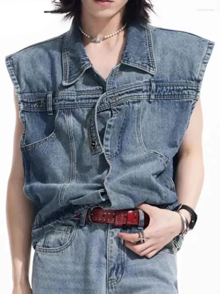 Gilets pour hommes Vintage Veste sans manches Hommes Denim Vest Streetwear Hip Hop Marque Designers Tops courts Y2K Boutons Gilet Manteaux