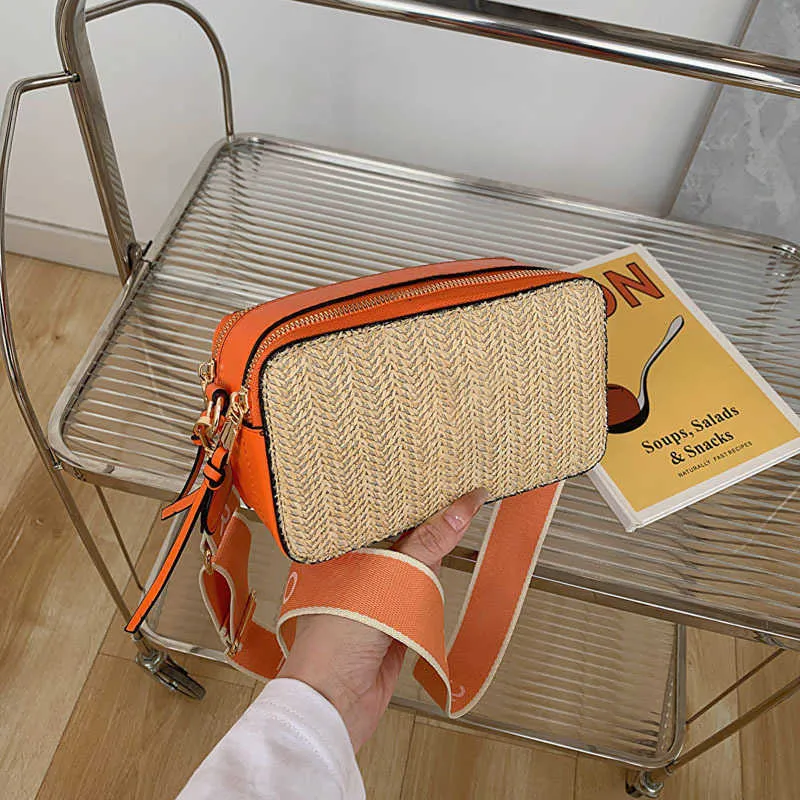 straw bag snapshot designer shoulder bag beach handbag women Luxury Color Matching Crossbody camera bags fashion woven bags purse 230407