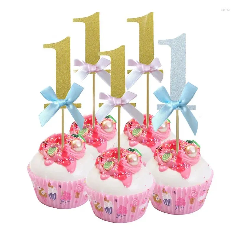 Narzędzia do ciasta 10pcs srebrny niebieski 1 jeden papier do babeczki Toppery Glitter Numer 1st Baby Shower Kid Favors Boy Girl Birthday Dekoracje