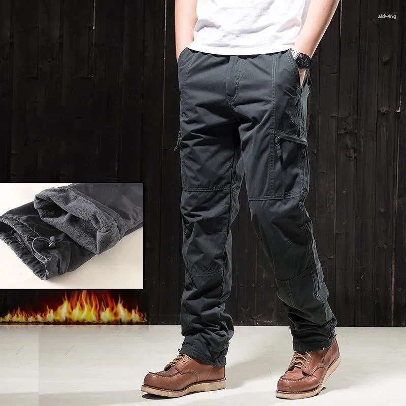 Men's Pants Winter Fleece Overalls Cargo Cashmere Thick Velvet Loose Casual Work Wear Multi-pockets Military Tactical Trousers