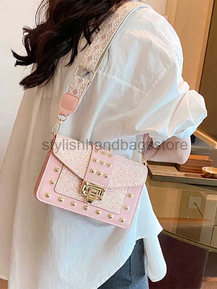 Shoulder Bags Crossbody Bags For Women Rivet Wide Soulder Bag Luxury Sequin Multi-layer Square Female andbagstylishhandbagsstore