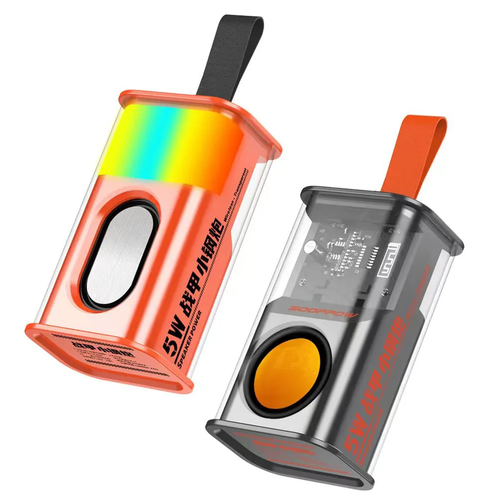 Haut-parleurs de téléphone portable 5W mini petit pistolet en acier transparent Mecha vent sans fil Bluetooth haut-parleur portable petit haut-parleur basse extérieure