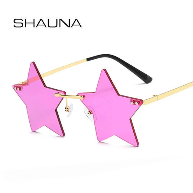 Güneş Gözlüğü Shauna Eşsiz Rimless Pentagram Güneş Gözlüğü Moda Beş Sonuç Yıldız Tonları UV400 P230406