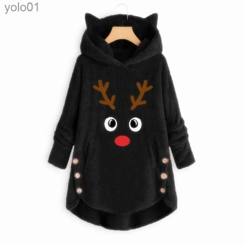 Women s Sweaters Christmas Sweater for Women Big Size Hooded Coats Jumper pull noel femme Ugly 2023 Winter Large Black Parka 5XL 4XL 3XLL231107