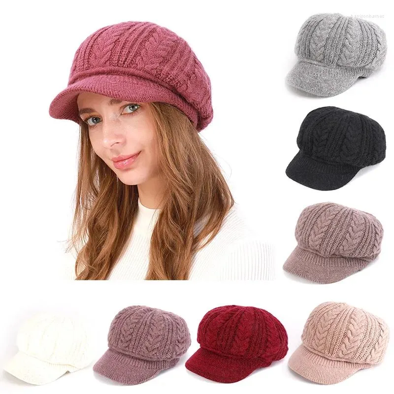 Berets 2024 Winter Frauen Strickmütze Wolle Verdickte Schirmmütze Warme Baskenmütze Damen Vintage Einfarbig Weihnachtsgeschenk