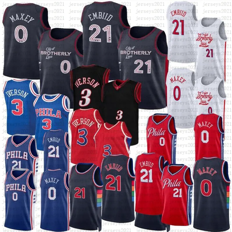 Tyrese Maxey Joel Embiid Maillot de basket-ball Allen Iverson Sixer Matisse Thybulle 2024 City White Edition Chemise rétro Maillots bleus