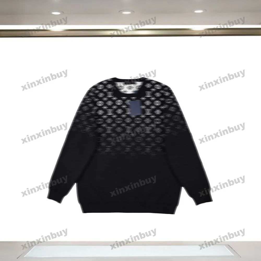 Xinxinbuy Men Designer Hoodie Sweatshirt Ski Gradient Letter Jacquard Pullover O-Neck Långärmad kvinnor Blue Black White Grey XS-XL