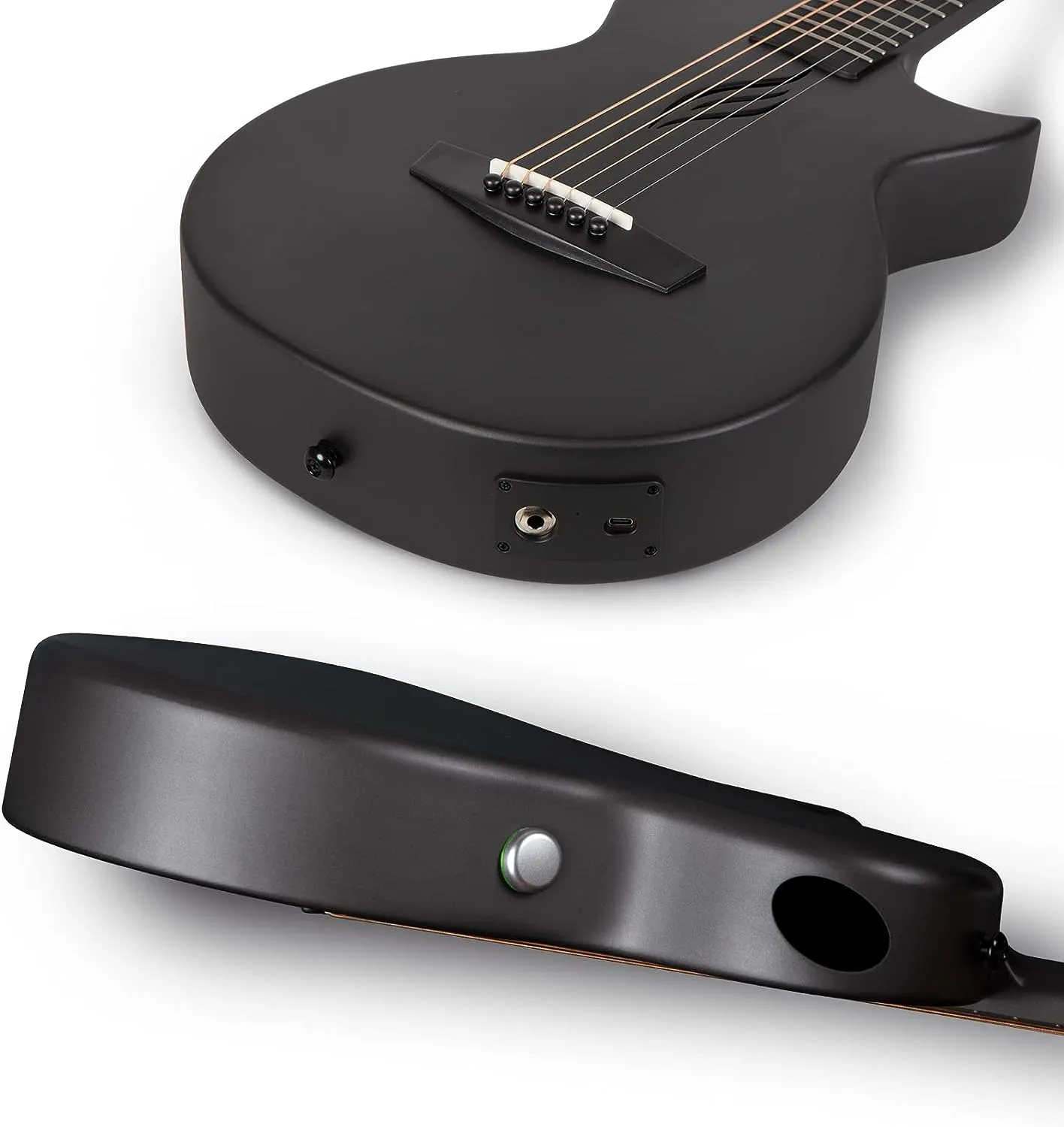 Smart Carbon Fiber Akustik-E-Gitarre schwarz, Enya NOVA GO SP1, 35-Zoll-Gitarre mit Tonabnehmer, Koffer, Gurt, Kabel, Reise