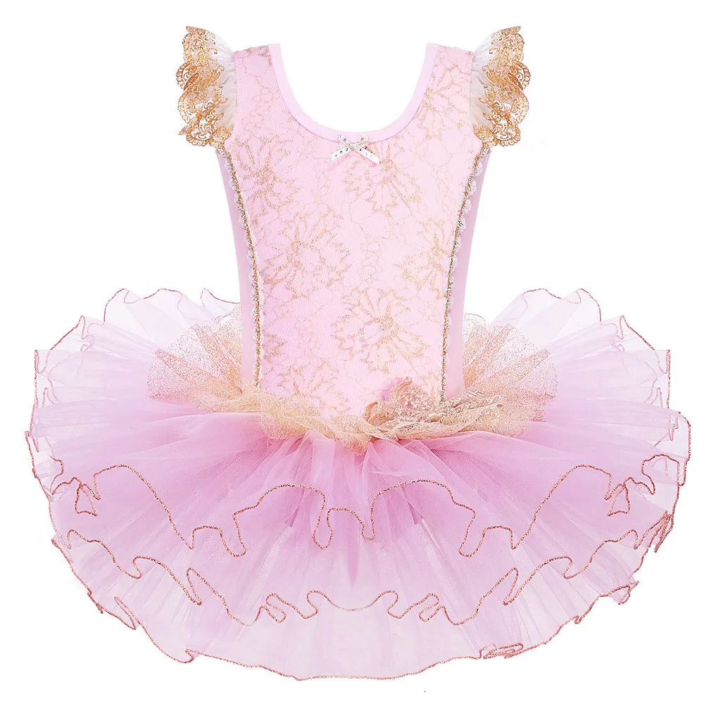 Dança da dança baohulu algodão vestido para meninas bailarina de manga curta Tulle Skirt Dress Kids Bow Decro Tutu Princess Girls Dance Wear 230407