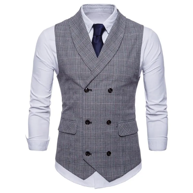 Men's Vests Brand Suit Vest Men Jacket Sleeveless Beige Gray Brown Vintage Tweed Fashion Spring Autumn Plus Size Waistcoat