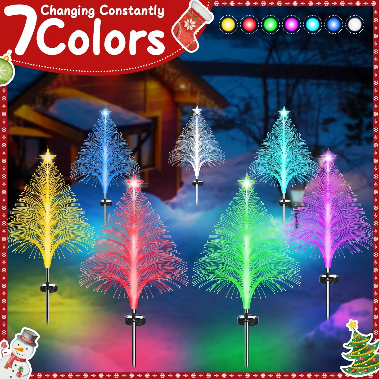 Luci Solari Per Albero Di Natale Per Esterno - 2 Confezioni - 40 LED Multicolore A Forma Di Fragola - Altezza 60cm - Impermeabile IP65