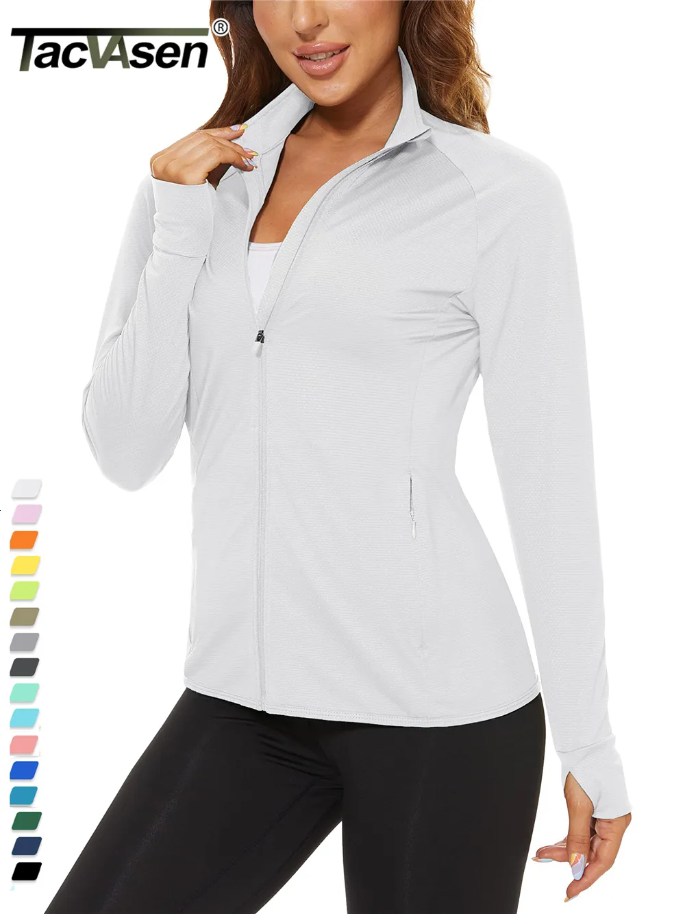 Kvinnors t-shirt tacvasen upf 50sunscreen Summer Shirt Women's Long Sleeve Shirt Full Zip Casual Jacket dragkedja Pocket Golf Sports Top 230407