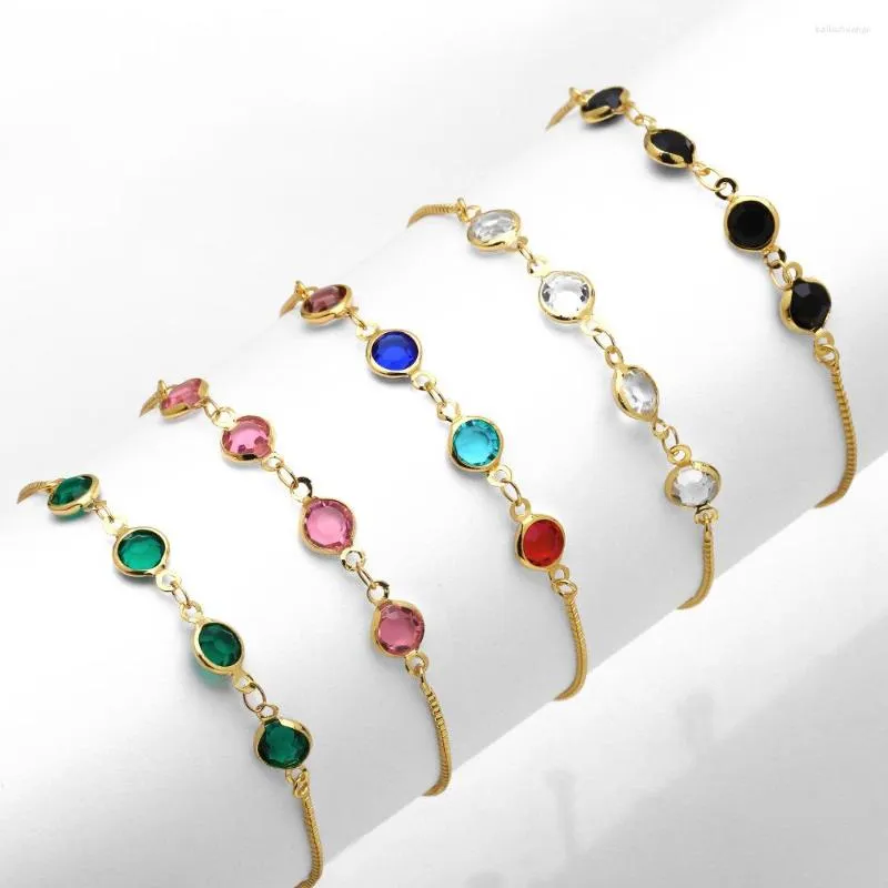 Bracelets porte-bonheur vente Zircon bijoux mode Simple couleur cristal Bracelet réglable tirage or chaîne femmes une pièce en gros